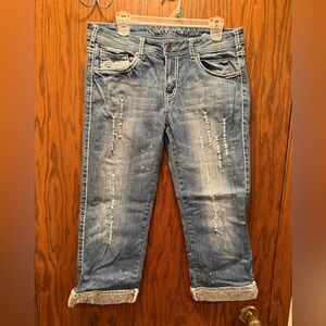 Women’s Distressed Denim Capris with Sequins